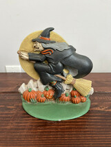 Vintage 90s Midwest Import Cast Iron Halloween Flying Witch On Broom Doo... - £120.22 GBP