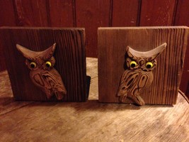 Vtg Retro 2 Wood Owl Bookends &amp; 2 Wall Hangings - Mid Century Modern Mcm Cool - £23.98 GBP