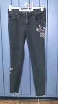 Mossimo Floral Embroidered Raw Hem Mid Rise Black Skinny Jeans Size 4 - £9.41 GBP