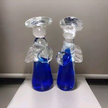 Art Glass Praying Heart Angel Cobalt Blue Clear Figurine Hand Blown 6.5&quot; x 2 - $26.96