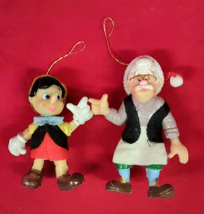 Vintage Disney Pinocchio and Geppetto Christmas Ornaments Felt Plastic - £17.58 GBP