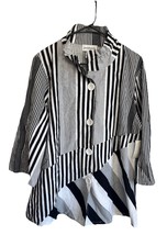 Peck&amp;Peck XL Black White Striped Asymmetric Hem 3/4 Sleeve Comfy Tunic - $19.99