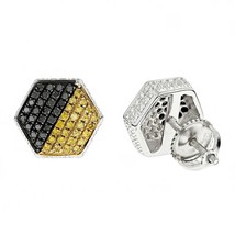 1CT Black Yellow Cubic Zirconia Hexagon Cluster Stud Earrings White Gold Plated - £59.09 GBP