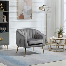 Velvet Accent Chair with Ottoman, Modern Tufted Barrel Chair Ottoman Set, Grey - £190.99 GBP