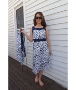 70s White Print Dress Blue Vintage Sleeveless... - $27.00