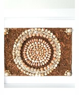 Seashell Framed Painting Mandala with Pebbles and Driftwood Art by Jania - $80.00