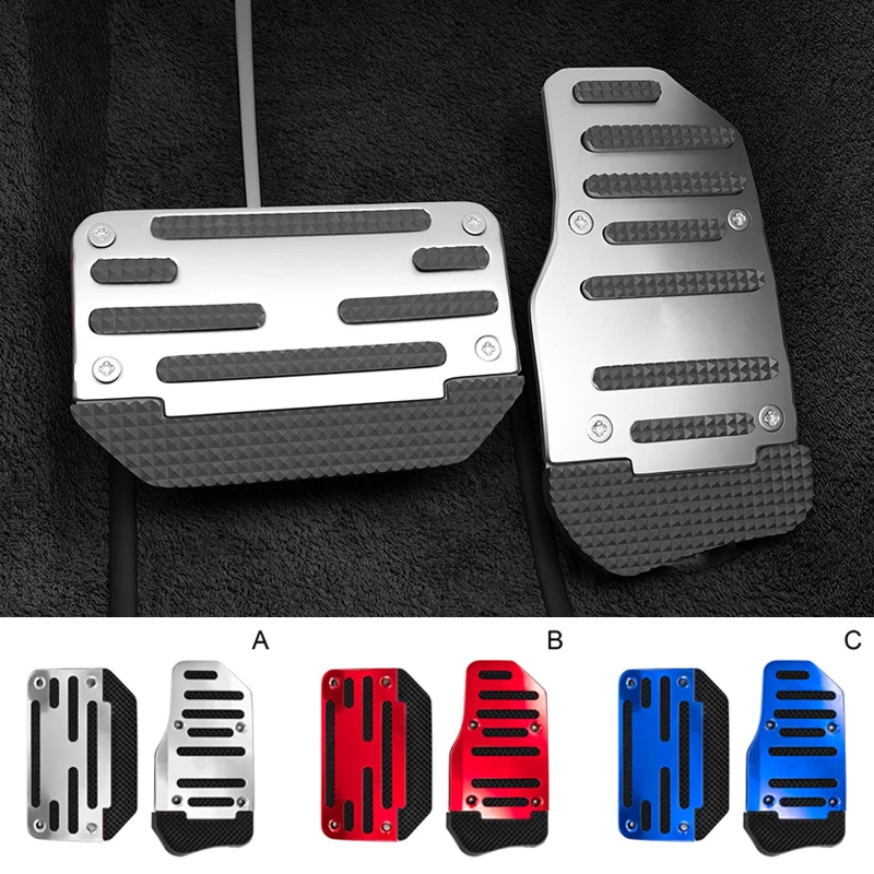 2pcs Aluminum Automatic Transmission Car Foot Gas Pedal Set Cover Red Silver - £11.46 GBP+