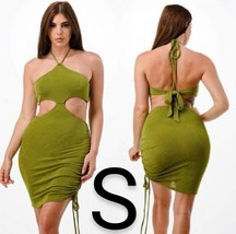Olive Green Halter Cut Out Bodycon Dress~Size S - £25.49 GBP