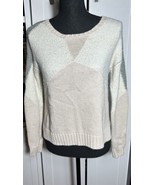 BCBGeneration Womens Pullover Colorblock Cream Grey White Long Sleeve Sw... - $16.79