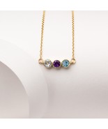14K Solid Gold Bezel Necklace for Women-Custom Birthstone Necklace-Mothe... - $477.70 CAD