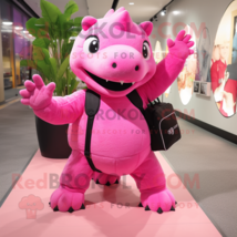 Pink Ankylosaurus mascot costume character dressed with a Jeggings and Messenger - £946.46 GBP