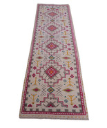  8 ft Hand Knotted Ivory Turkish Tribal Wool Runner Rug - $7,957.80 MXN