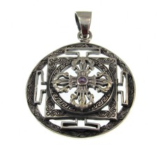 Solid 925 Sterling Silver Double Dorje Vishvavajra Tantric Buddhism Pendant - £38.27 GBP