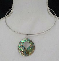 Hawaiian Choker Necklace Abalone Shell Medallion Silver Color Cord Fashion Jwlry - £8.02 GBP