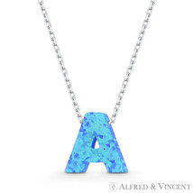 Initial Letter A Blue Lab-Created Opal 10mm Pendant 925 Sterling Silver Necklace - £21.02 GBP