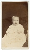 Antique CDV Circa 1870&#39;S Adorable Little Baby in White Dress Rogers Plymouth, MA - £7.46 GBP