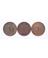 1876-A, 1889-A &amp; 1892-A Germany 1 Pfennig Lot of 3 Coins (XF-AU Condition) - $56.38 CAD