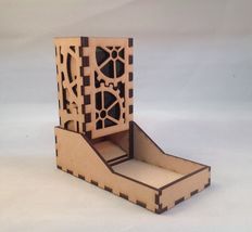 Gears Dice Tower and Tray Green Acrylic Window COMPACT DESIGN Laser Cut MDF - $29.69