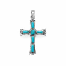 925 Sterling Silver Blue Turquoise Cross Pendant Oxidized Men Womens Charm Piece - £117.56 GBP