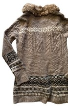 Cynthia Rowley Cardigan Women Medium Cable-Knit Faux Fur Trim Open Sweater image 8