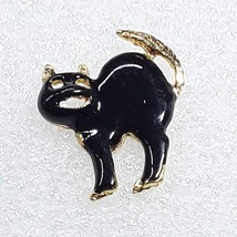 Gold-Toned Fine Enamel Black Cat Lapel Hat Pin - £6.19 GBP