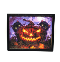 Halloween Diamond Painting Black Cats Pumpkin Framed 13.5 x 10.5 Sparkle Acrylic - $31.56