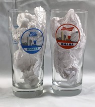 2 Budweiser Bud Light Beer Nebraska Pint Glasses Zoo Desert Dome Downtown View - £25.65 GBP