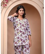 White floral printed night suit,cotton suit,cotton suit set,breathable n... - $28.50+