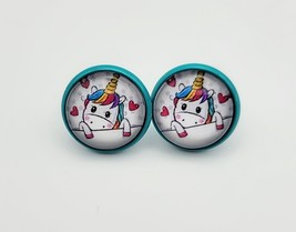 Colorful Cartoon Unicorn Push-back Button Stud Post Fashion Earring - £11.27 GBP