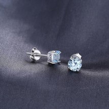 6mm Round Lab-Created Blue Topaz Solitaire Stud Earrings 14K White Gold Plated - £58.81 GBP