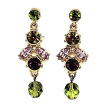 Green Pink Citrine Dangle Drop Pierced Earrings Glass Cabachon - £8.74 GBP