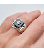 VINTAGE 925 STERLING SILVER NATURAL BLACK ONYX SIGNED RING SIZE 6.5 - €41,93 EUR