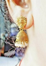 Gold Plated Indian Bollywood Style Small Pretty Jhumka Jhumki Earrings Jewelry - £7.63 GBP