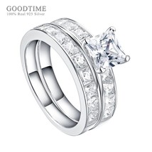 Fashion Women Ring 925 Sterling Silver Princess Zircon Wedding Ring Set For Enga - £24.50 GBP