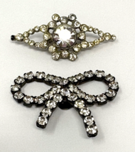 Vintage Pair - Rhinestone Bow Clip and Clear Stone Pin, Brooch - $346.60 MXN