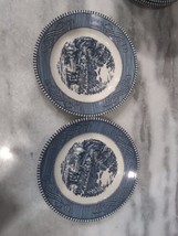 Currier and Ives Bread &amp; Butter Plates, Blue and White, Harvest Time, Se... - £11.68 GBP