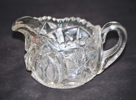 Heavy Clear Glass Milk Creamer Sawtooth Star Pattern Design Vintage - $19.79
