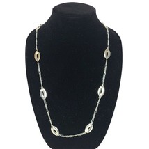 Vintage Crown Trifari Signed Art Deco Long Silver Tone Necklace Oval Link - £22.92 GBP