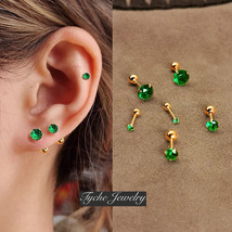 Women Green CZ Crystal Ear Stud Screw Back Earrings Surgical Steel Jewelry Gift - £7.67 GBP