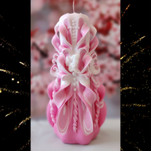 Carved Candles Handmade Home Decor Gift Colourful Design 25cm 10 inch Pink White - £36.14 GBP