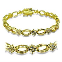 7 Inch Gold Plated Oval Link and Cluster Clear CZ Bracelet - £16.32 GBP