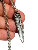 Owl Moon Necklace Pendant Owl Totem Wise Moon Goddess Silver Tone 20&quot; Chain - £6.33 GBP