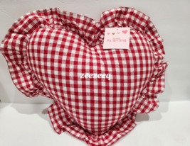 Valentines Heart Shape Ruffled Red &amp;White Gingham Check Throw Pillow 19&quot;x19&quot; - £26.19 GBP