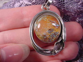 (#D-99-F) Dichroic Fused Glass Pendant Silver Peach Orange Red - £48.75 GBP
