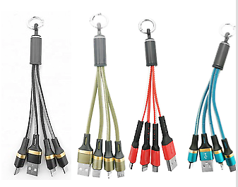 2 PC OF  3 in 1 USB SQUID Cable Keychain Charger for Iphone, Type C, Micro ASST