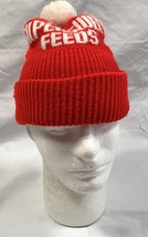 Supersweet Feeds Pom Pom Knit Hat Mens Womens Acrylic Farming Red White - £23.70 GBP