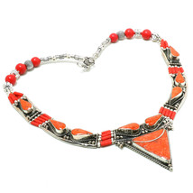 Red Coral Gemstone Handmade Bohemian Fashion Jewelry Necklace Nepali 18&quot; SA 4246 - £18.87 GBP