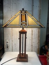 Mission Design Stained Glass Tiffany Style Wood Base 30&quot; Table Lamp - £141.99 GBP
