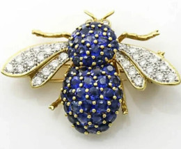 3Ct Round Cut Lab-Created Sapphire Party Wear Brooch Pin 14K Yellow Gold Plated - £166.04 GBP