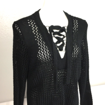 Derek Lam 10 Crosby Large Sweater Black Open Knit Lace Up - $39.99